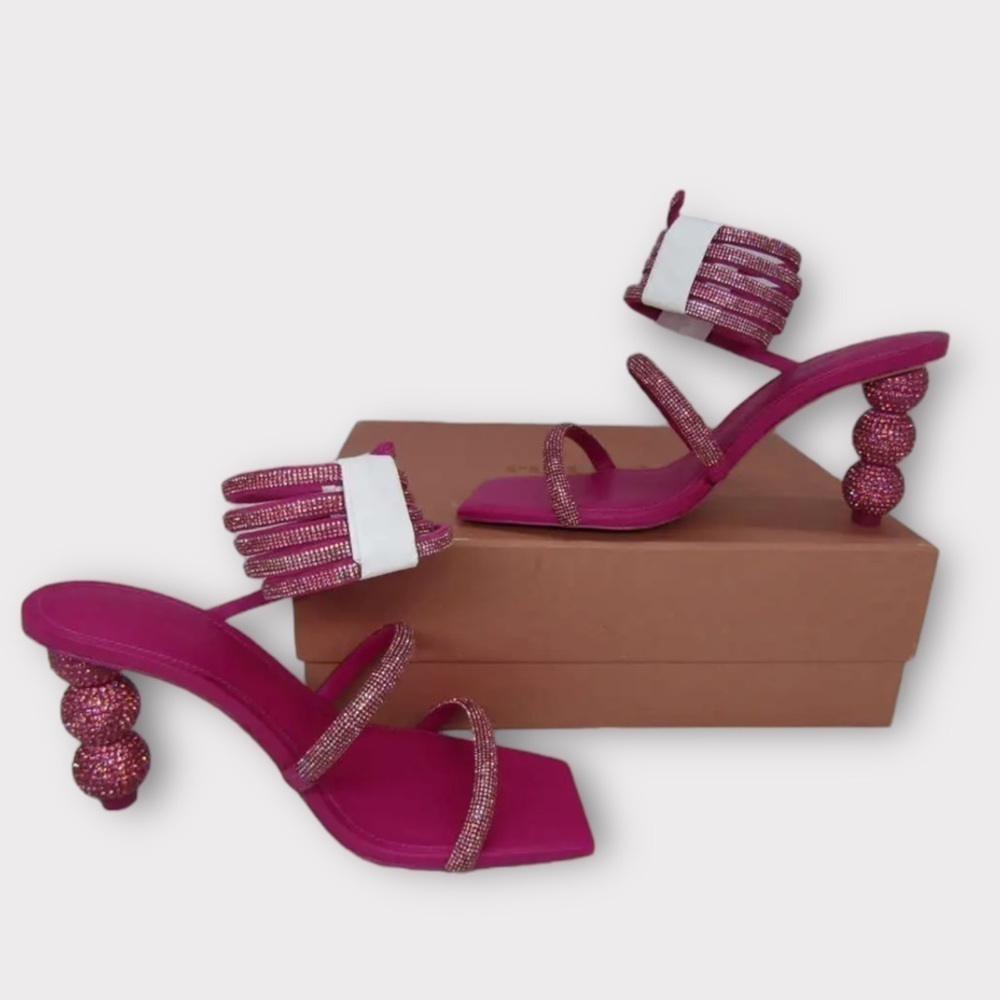 Cult Gaia Sandals Lislie Crystal Embellished Wrap Heels Sz 38 8 - Picture 9 of 13